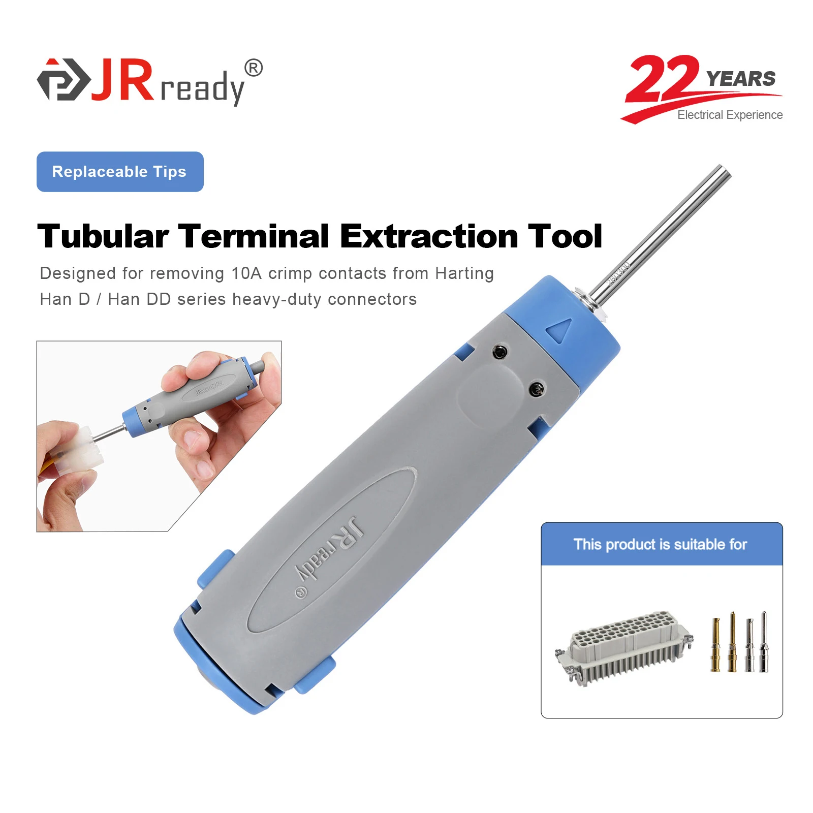 

Инструмент для извлечения JRready JRconDRK-T260300 для твердых контактов 10 А в разъемах Harting Han D/Han серии DD для тяжелых условий эксплуатации