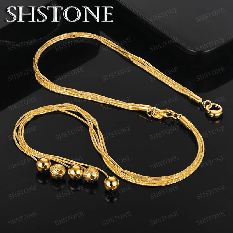

48cm 18k Gold Smooth/Frosted Bead Ball Necklace Snake Chain Versatile Fashion Jewelry Gifts Women Birthday Wedding Party