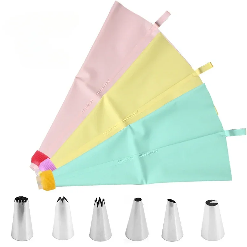 8 PCS/Set Silicone Kitchen Accessories Cream Pastry Bag + 6 Stainless Steel Nozzle Set DIY Cake Decorating Tips Set