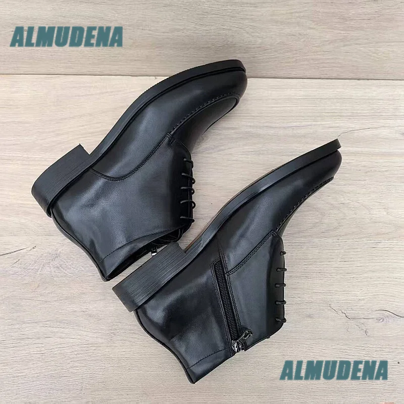 Men Black Leather Lace Up Boots Side Zipper Business Ankle Booties Formal Business Dress Boots for Office Autumn Men's Boots