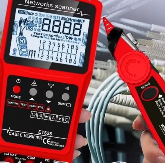 ET624 ET626 ET628 3-in-1 Cable Tester Line Finder Multimeter With LCD Screen For Network Telephone Coaxial Wire Tracking Tool