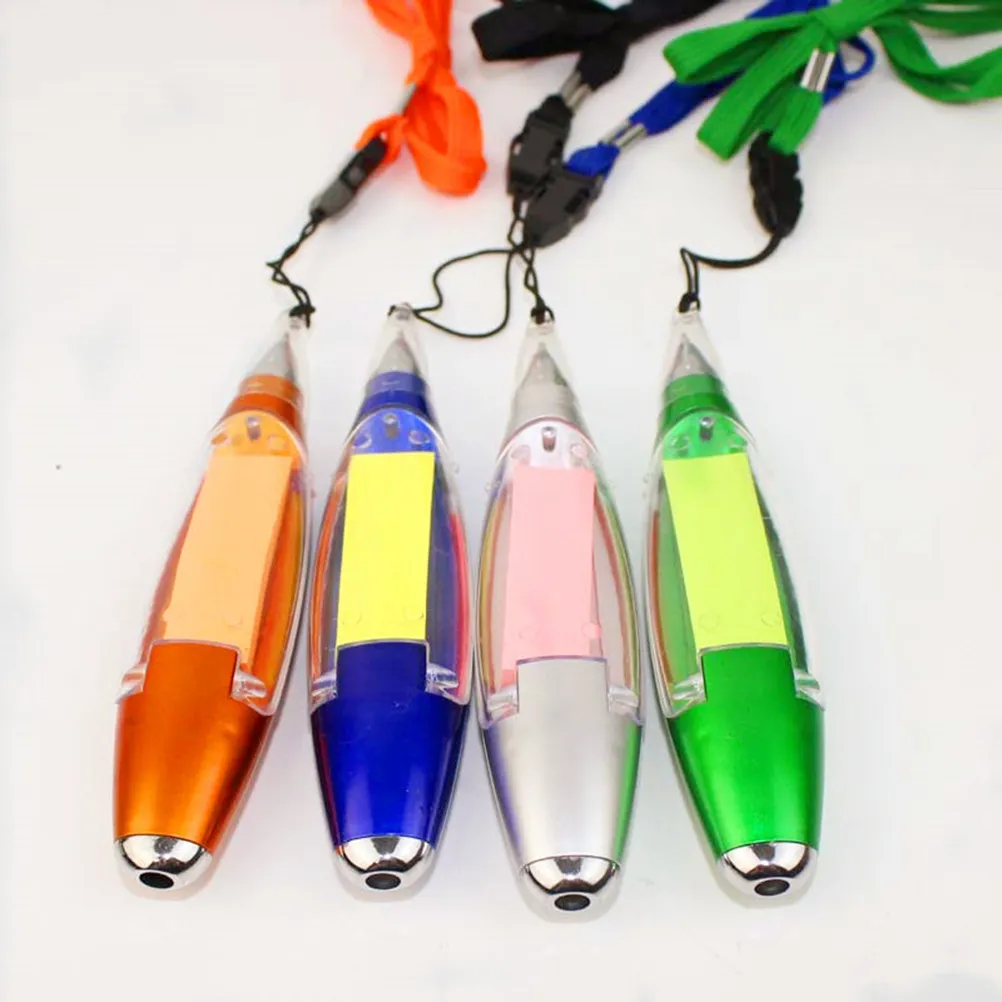

4Pcs LED Light Pen with Built-in Flashlight Ballpoint Writing Tool Portable Neck Lanyard Notepad Function School Office Supplies