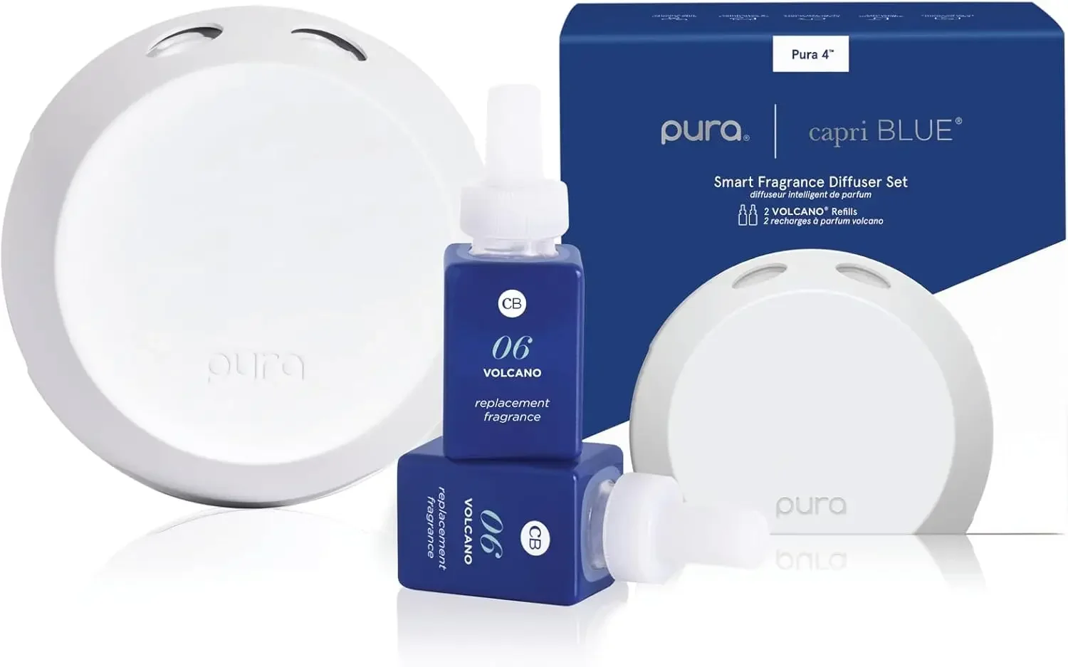 Blue Pura 4 Smart Fragrance Diffuser Kit - Includes 1 Pura V4 Aromatherapy Diffuser + 2 Capri Blue Volcano Diffuser Pura Fragran