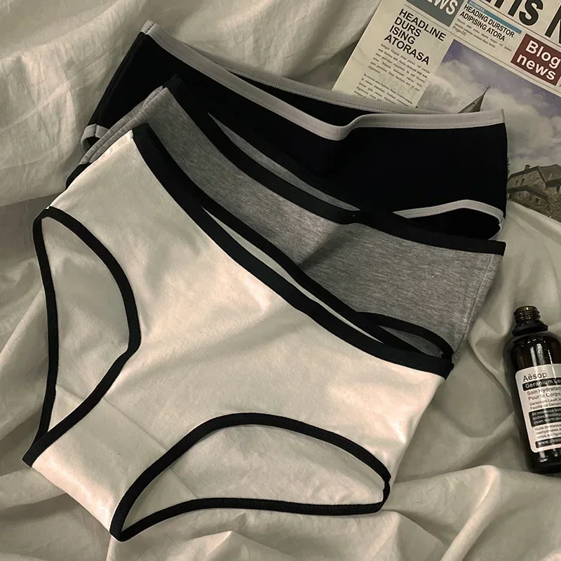 3pc Women Panties Mid-Waist Cotton Sports Cool Style Minimalist Women' Triangle Shaped Underwear Briefs