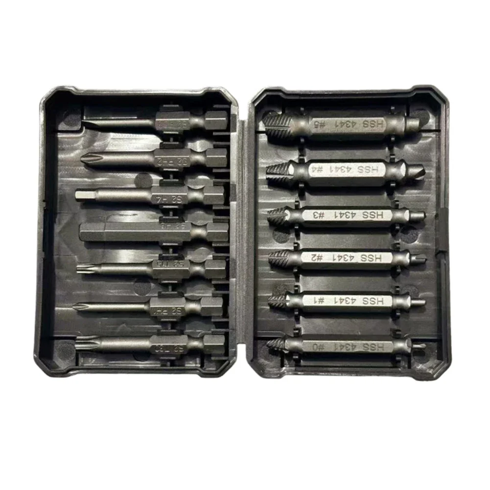 Silver as Pictured Screw Extractor Set Left And Right Thread Use Deep Recess Reach 4341 45 Steel Compact Plastic Case