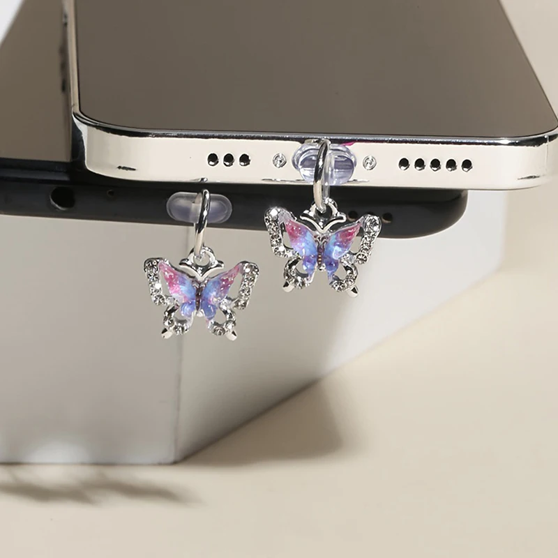 

Butterfly Phone Dust Plug Hanging Ornament Mobile Pendant Decoration For Phone Accessories For Type-C/Micro USB Port Dust Plug