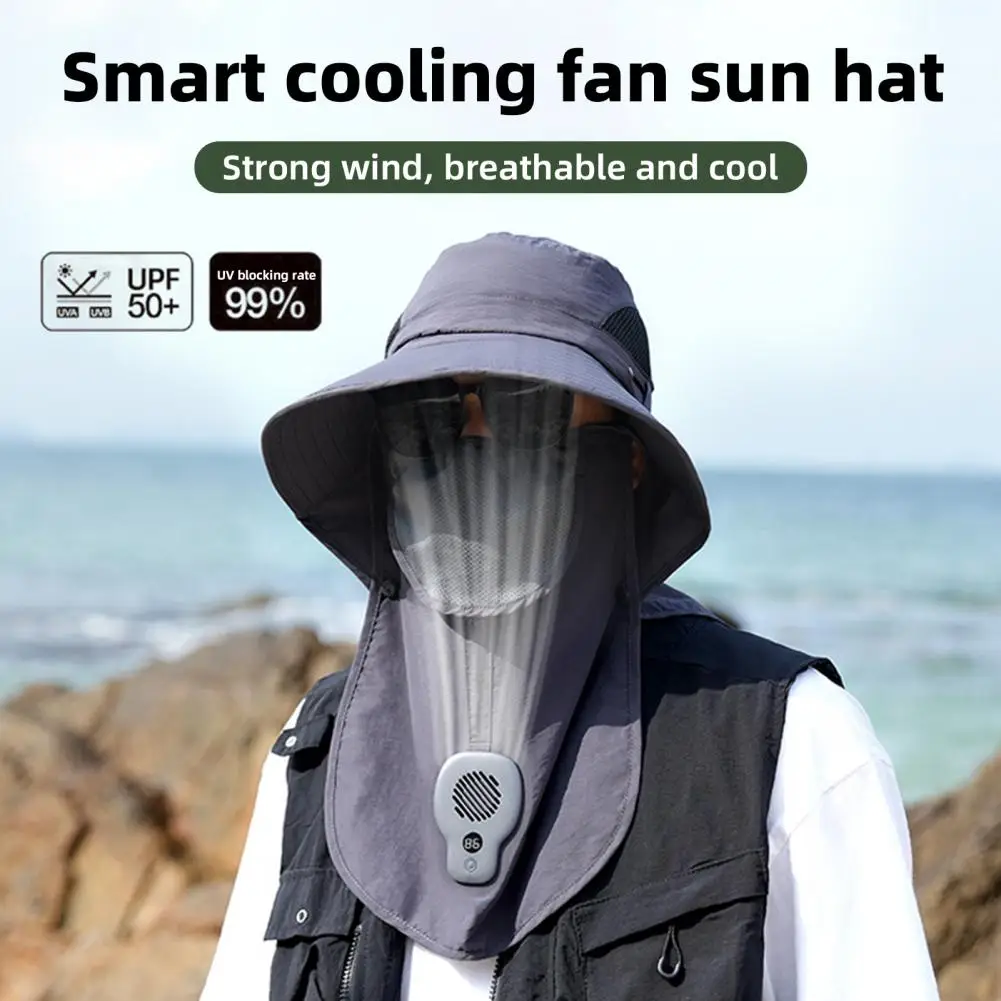 

Sun Hat with Smart Fan Ventilation 360-Degree Sun Protection Adjustable Face Guard Shawl Design Outdoor Hat