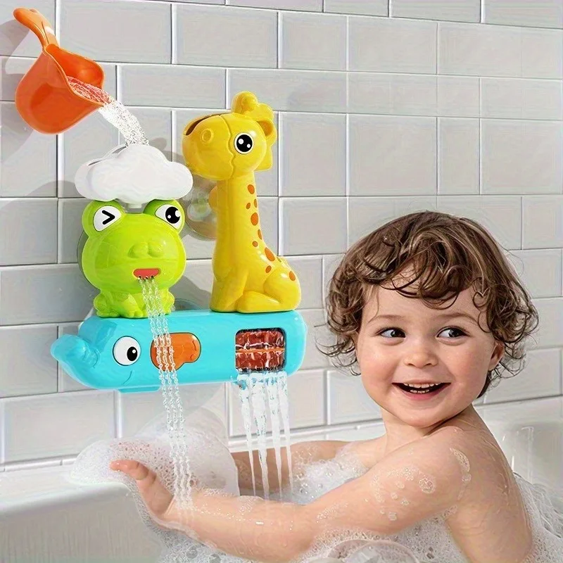 1 conjunto de sistema de chuveiro infantil com sprinkler rotativo e brinquedos de animais, conjunto de pulverizador de banho com ventosa para crianças, material seguro