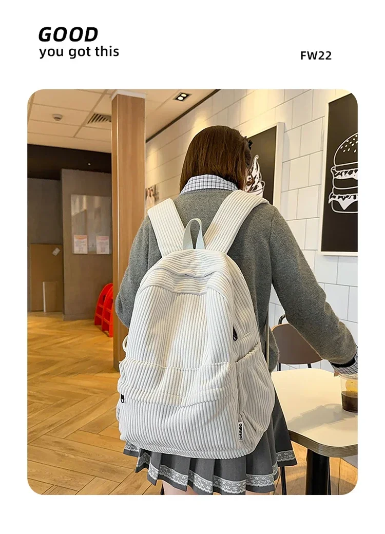 Solid Nylon Soft Sewing Thread Zipper School Bags 2026 High Quality Large Capacity Bags Corduroy Casaul Softback Youth Backpack