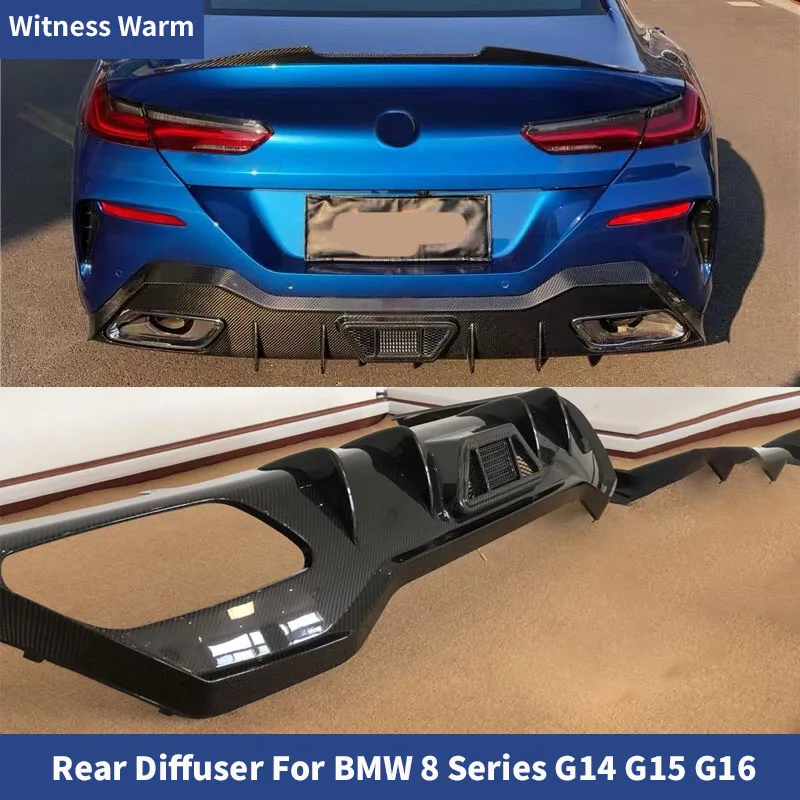 

For BMW 8 Series G14 G15 G16 Carbon Fiber FRP Rear Diffuser Bumper Spoiler With LED Brkae Lights 18-20