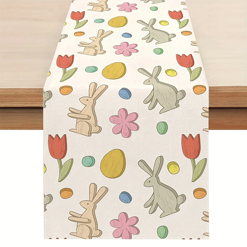

Цельная дорожка для стола с пасхальным кроликом и цветочным принтом | Прямоугольный Яркий Весенний Декор, Идеально подходит для Семейных и Праздничных Столов,
