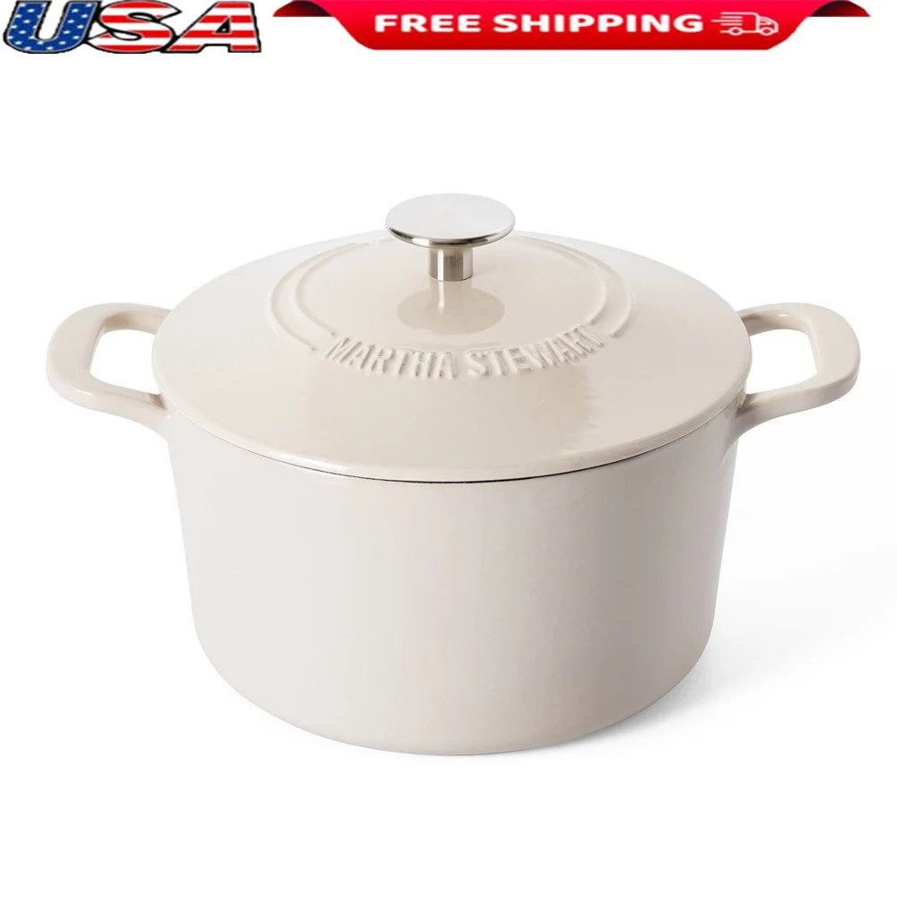 

Durable 4-Quart Enamel Cast Iron Dutch Oven Self-Basting Lid Induction Safe Easy Clean Heavy-Duty Cookware Baking Stews Soups