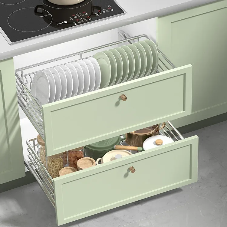 

Real 304 stainless steel pull basket, kitchen cabinet,double-layer bowl rack, dish basket, water delivery
