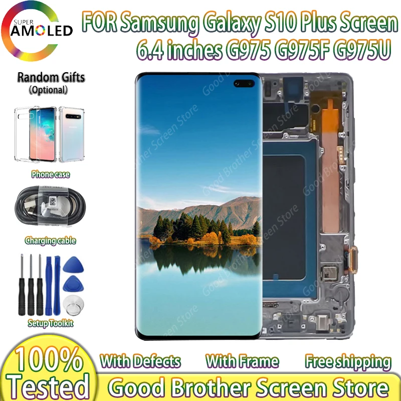 100% Tested Super AMOLED LCD For Samsung Galaxy S10 Plus G975 SM-G9750 G975F LCD Display S10+ Touch Screen Digitizer Assembly