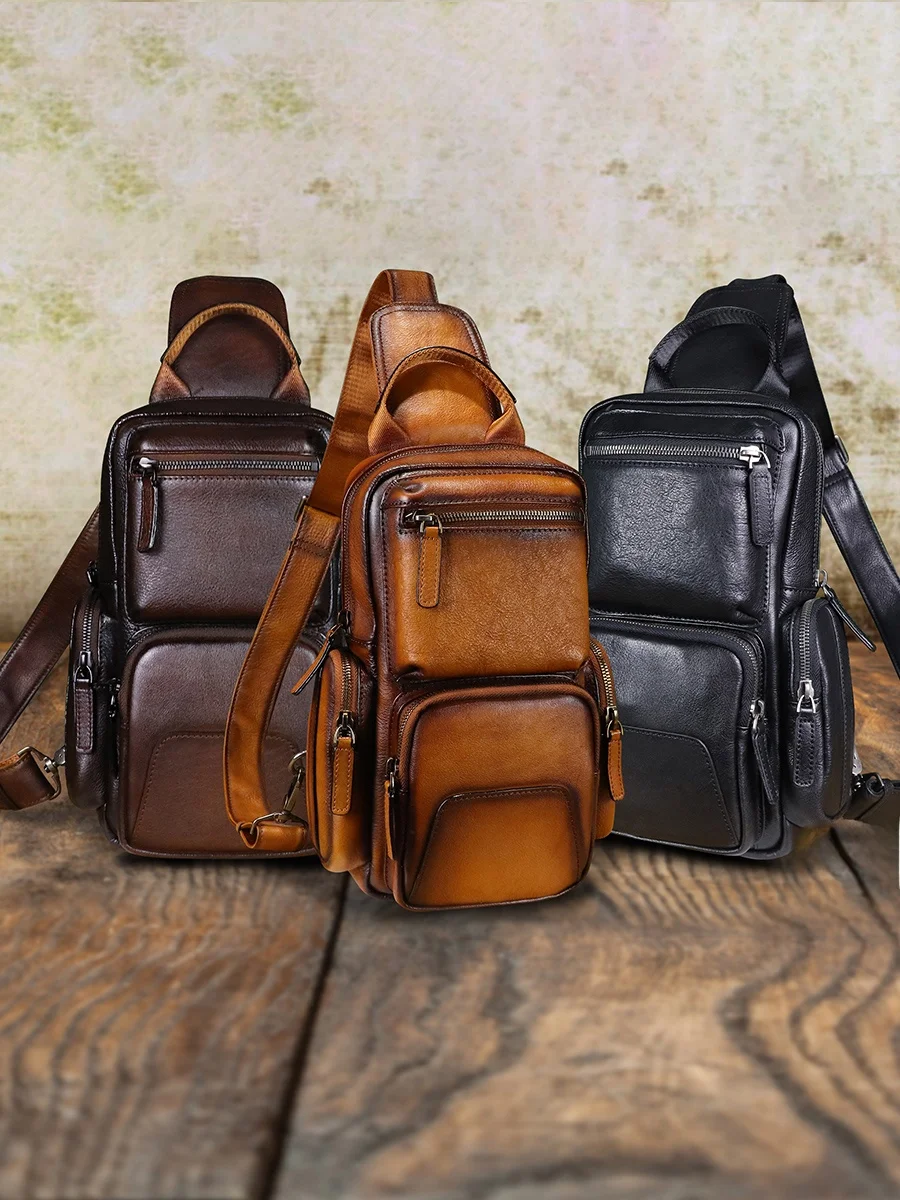 

Мужская сумка через плечо из натуральной кожи, ручная работа, верхний слой из воловьей кожи, винтажная нагрудная сумка для отдыха на одно плечо для мужчин