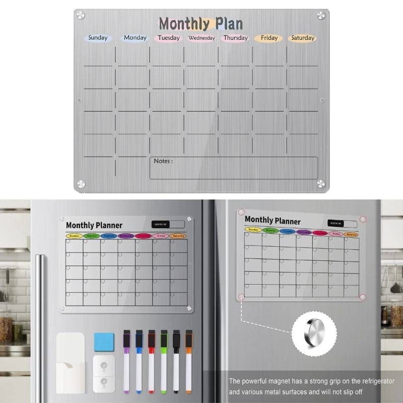Calendário magnético geladeira acrílica, calendário semanal, mensal, placa lista verificação para cozinha, geladeira,