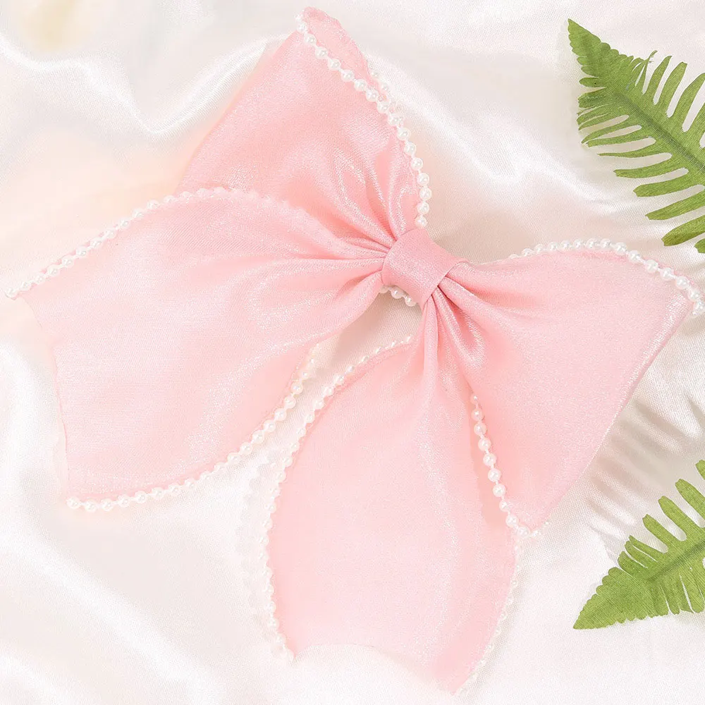 Sweet Princess Hair Clip Pearlescent Shining Satin Bow Hairpins Women Korean Headpiece Ponytail Clips Girls Hair Accessories