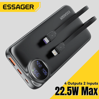 Essager Power Bank 20000mAh Portable Charger with Built-in Cable Digital Display Battery Capacity 22.5W For iPhone 15 14 13 pro