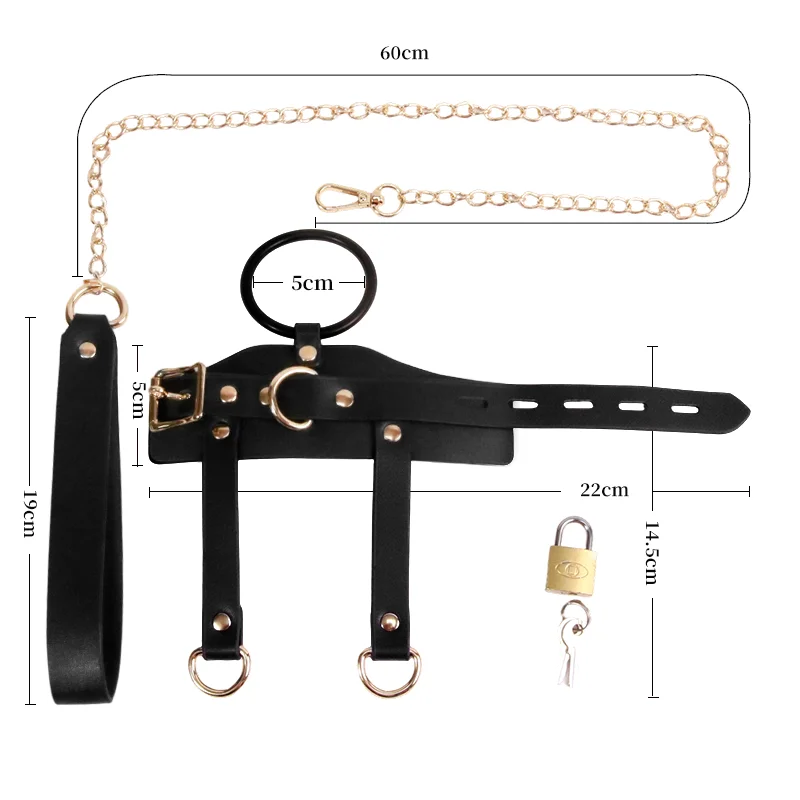 Leather Ball Stretcher with Leash Tug Down Scrotum Penis Ring Chastity Cock Cage BDSM Sex Toys For Men 18+ - view 5
