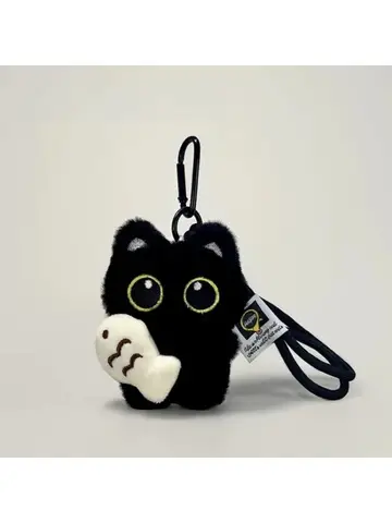 2Pcs Cool Plush Black Cat Doll Toy Keychain Bag Pendant Charms Car Keyring Accessories for Women Couples Kawaii Gift
