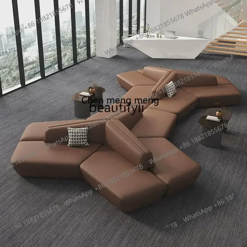 cc182R Sales office negotiates sofa hotel lobby, waiting for leather art sofa in the lounge area of the meeting bank