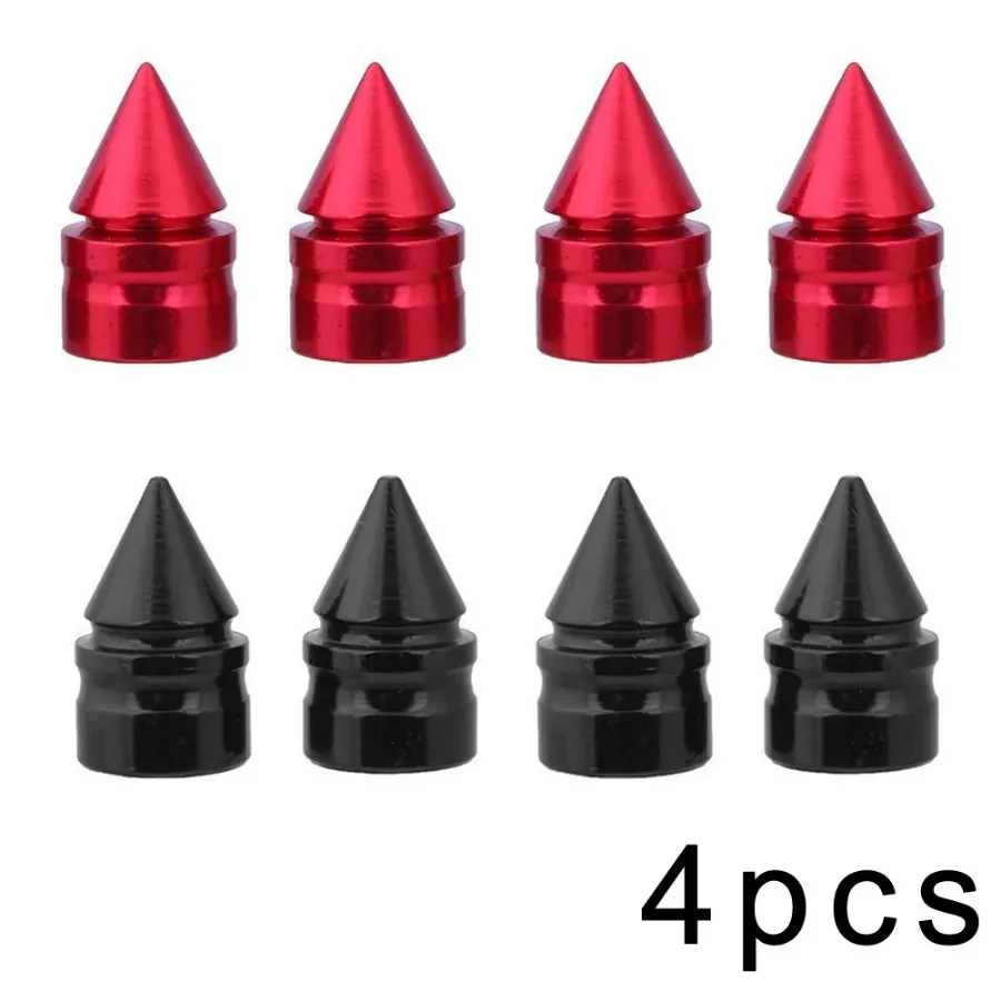 

4Pcs Red/Black Aluminum Spike Cone Valve Stem Caps Tire Valve Caps Tire Rim Wheel Air Port Dust Cover Universal for Car Truck