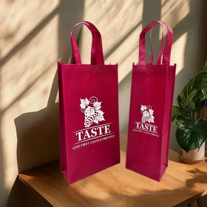Bolsa de regalo impermeable para cerveza y champán no tejida, botella de rama individual/doble de Color, botella de vino tinto, bolsas de embalaje con asa manual