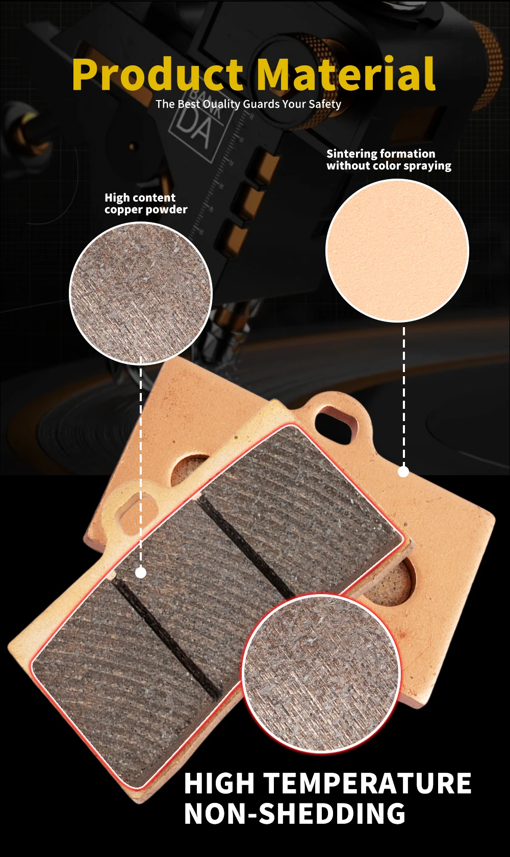JSRAOIMG Motorradzubehör – Sintermetall-Bremsbeläge (vorne & hinten) für Benda Napoleon Bob 250/450, Rock 250 (BD250-16A), Chinchilla 250/350/450 – Detail 6