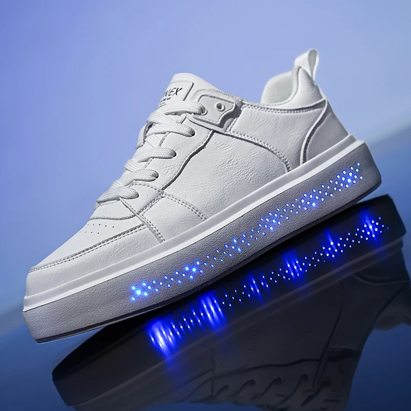 

Мужская обувь со светодиодной подсветкой, кроссовки с USB-подзарядкой, оптоволоконная ткань, эластичная подошва, светящаяся легкая повседневная обувь для воздушной доски