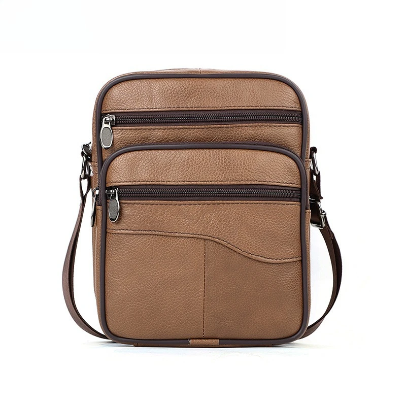 Men's genuine leather single-shoulder backpack, large-capacity, multi-pocket, multi-functional crossbody square travel bag