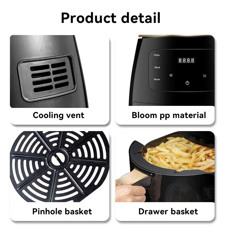 Air fryer 3L4L5L6L Digital intelligent baking grill dehydrating pizza machine Energy saving see-through electric deep fryer image 5