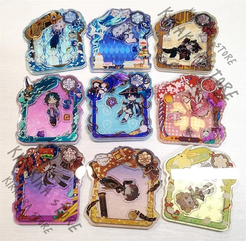

Genshin Impact Furina Tartaglia Neuvillette Badge Rocking Standing Sign Laser Keychain Acrylic Stand Figure Double Flash