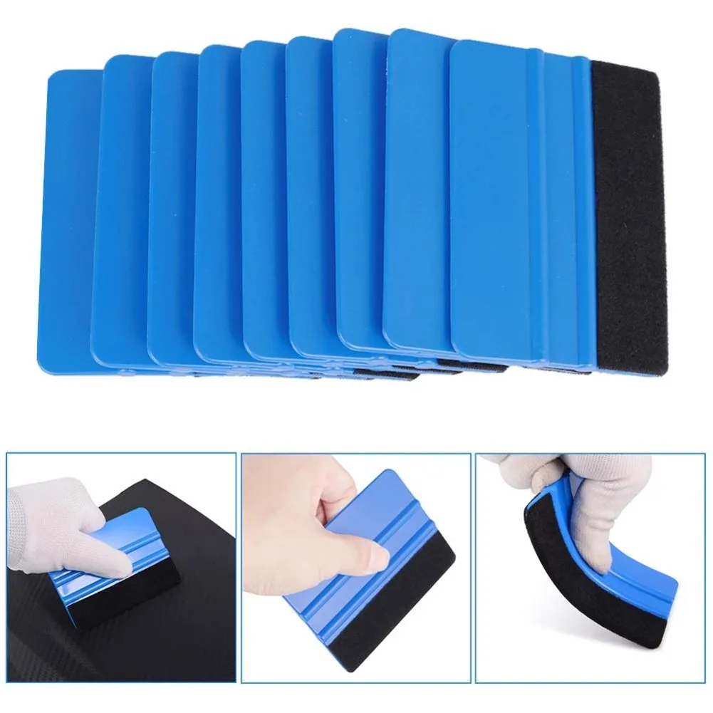 

10Pcs Multifunctional Car Film Application Tool Blue Square Scraper with Felt Edge Car Decals Vinyl Wrap Tint Tools Squeegee