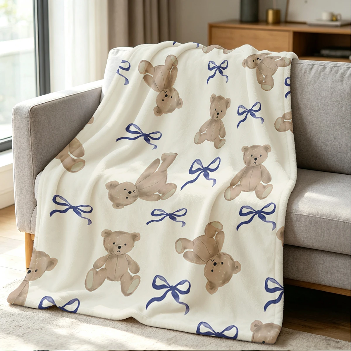 Teddy Bows Blanket Soft Cozy Throw for Sofa Bed Festive Holiday Decor Gift for Kids and Adults,Lightweight and Warm