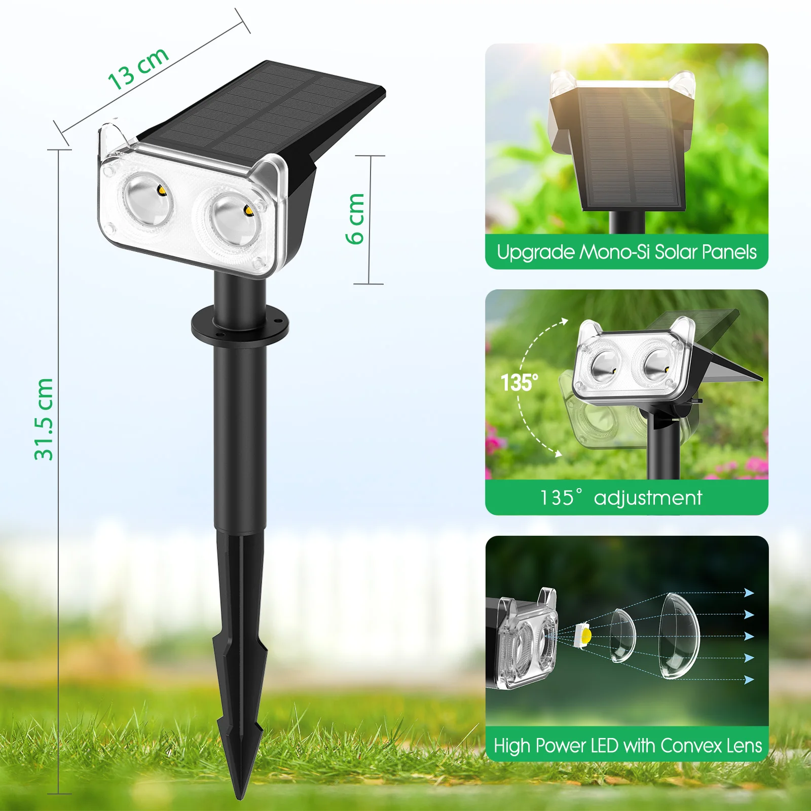 4 Pak Lampu Sorot Tenaga Surya, Nyala/Mati Otomatis, 2 Mode Lampu Luar Ruangan untuk Halaman/Teras (Putih Sejuk)