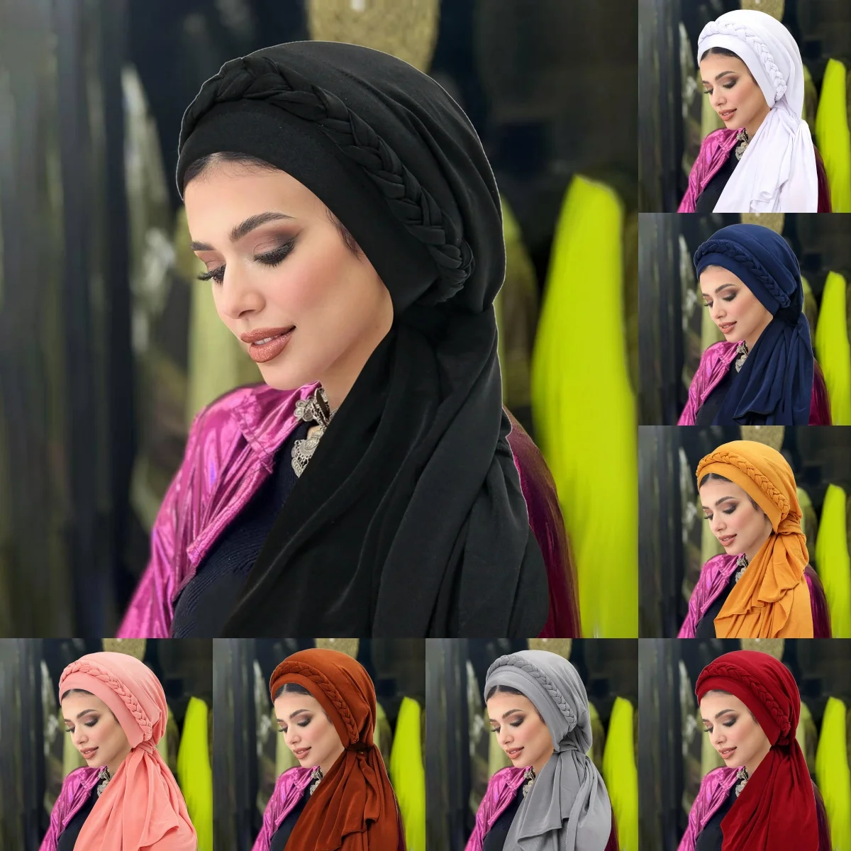 

Новый однотонный мусульманский хиджаб, женский платок, тюрбан, шляпа, плетеный дизайн, чехол для волос, модный аксессуар, женская повязка для волос, шапка