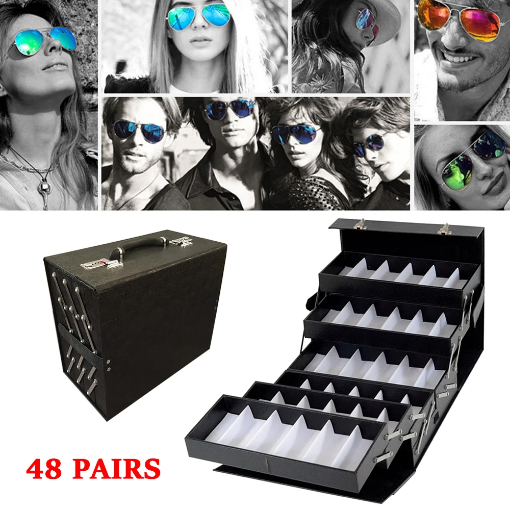 48 Pair Eyeglass Sunglasses Glasses Display Storage Case Holder Tray Box with Durable Construction and Stylish