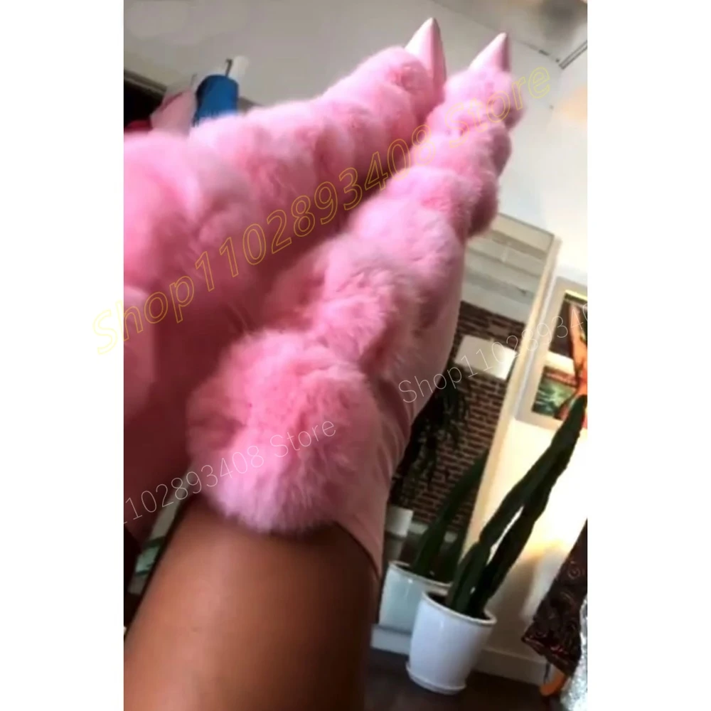 

Pink Fur Ball Elegant Over the Knee Boots Pointy Suede Stiletto High Heel Fashion Sexy 2024 New Women Shoes Zapatos Para Mujere