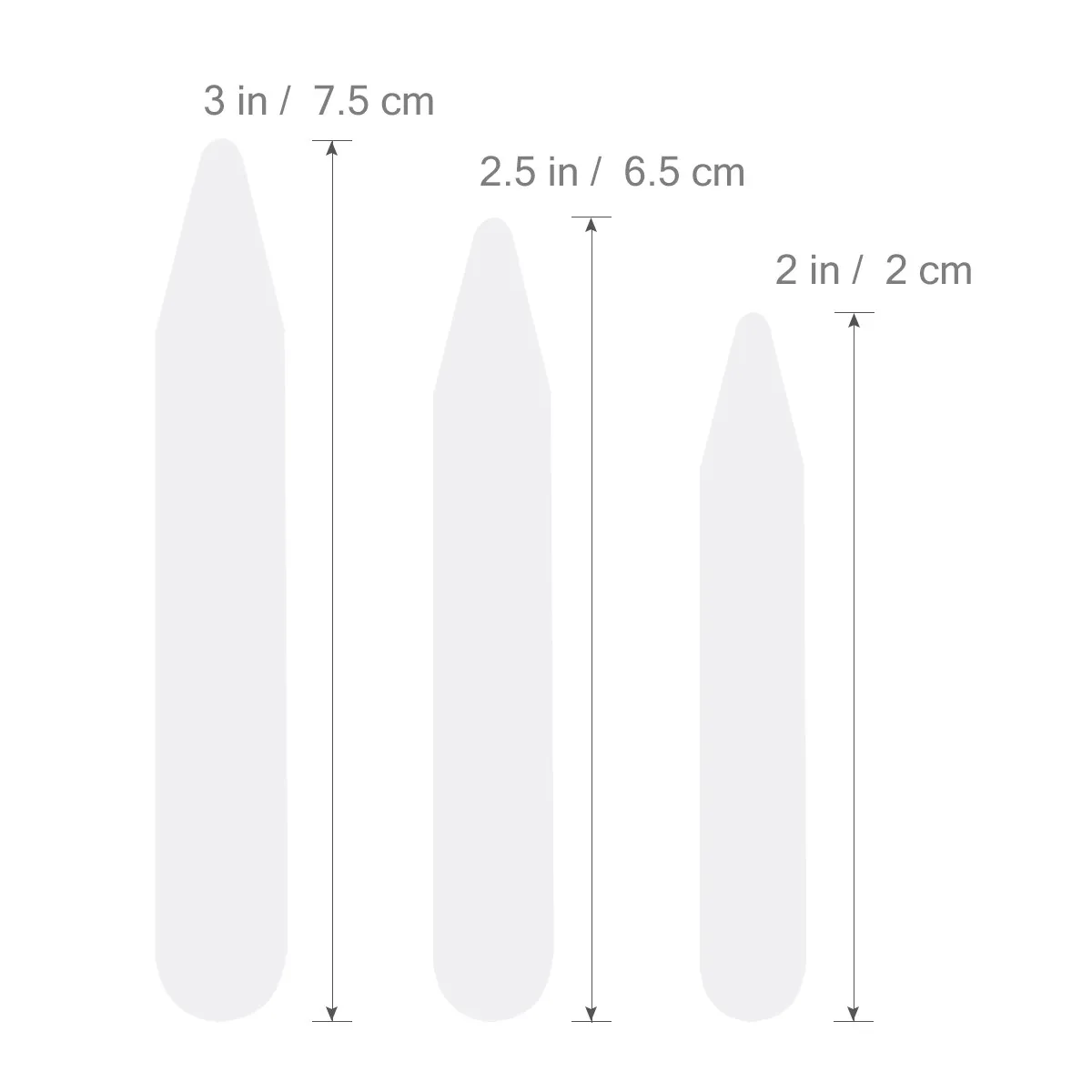 200pcs White Nylon Stays 5Cm 6.2Cm 7Cm Plastic Collar Stiffeners For Men Dress Shirts Keep Collar Crisp All Day