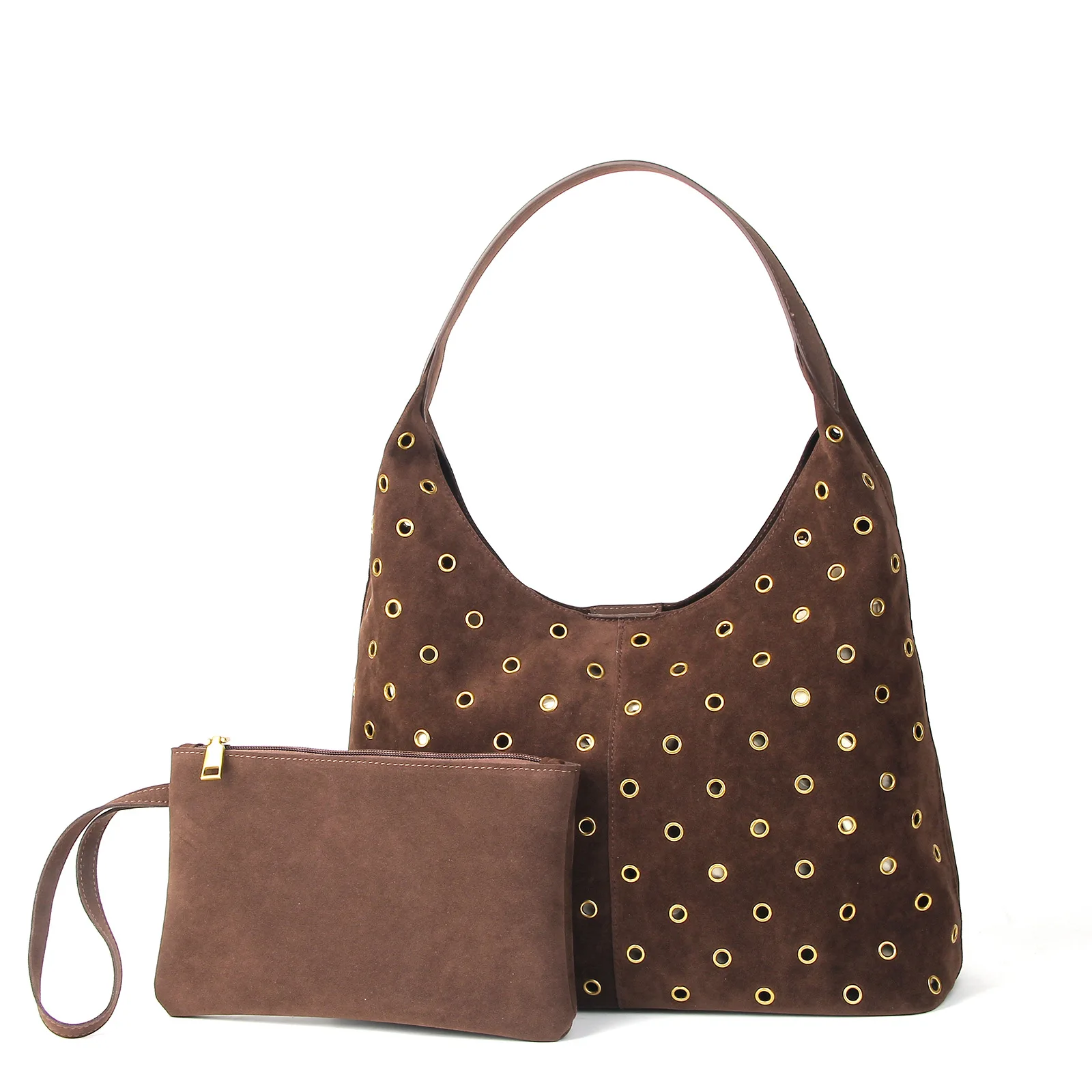 

New Ladies suede large-capacity letter bags for women featuring rivet design eyelet cutouts single Female shoulder handbag C149