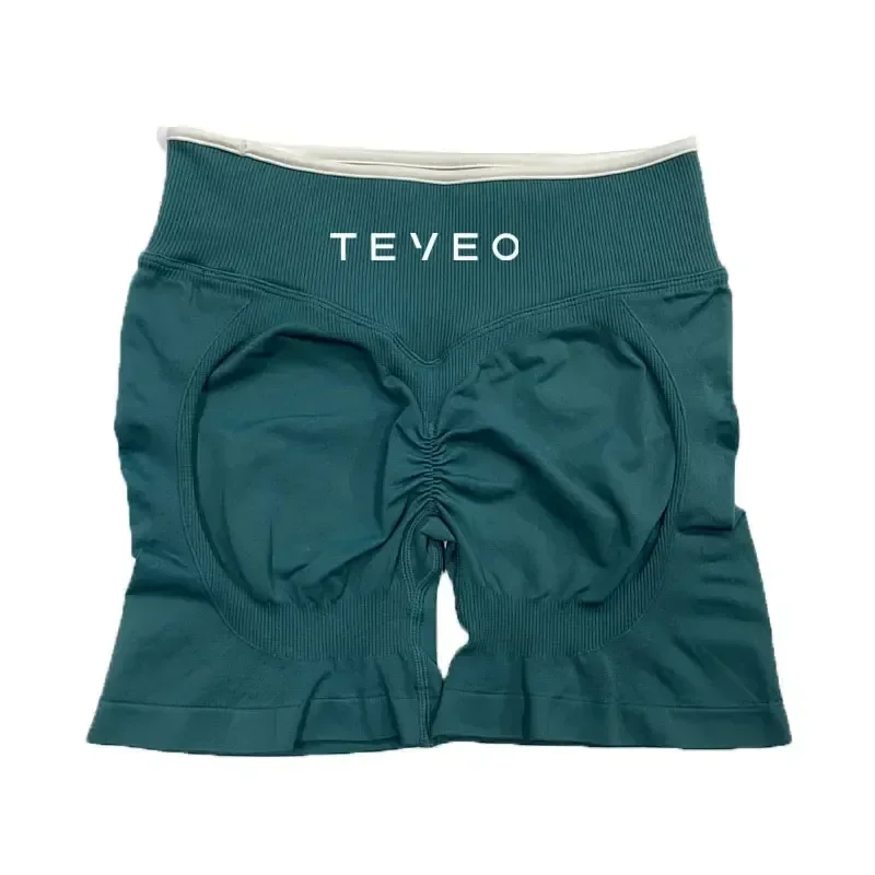 TEVEO المرأة الرياضية اليوغا السراويل اللياقة البدنية ركوب الدراجات السراويل الرياضية المرنة إشعال نحت Scrunch قصيرة اليوغا الصدرية مجموعة