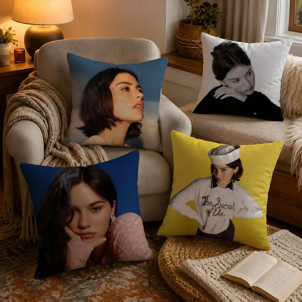 G-Gracie Abrams Hot Singer Cushion Cover 1pc Square Plush Pillow Cover Soft Fuzzy Removable Washable Bed Bedroom Decor