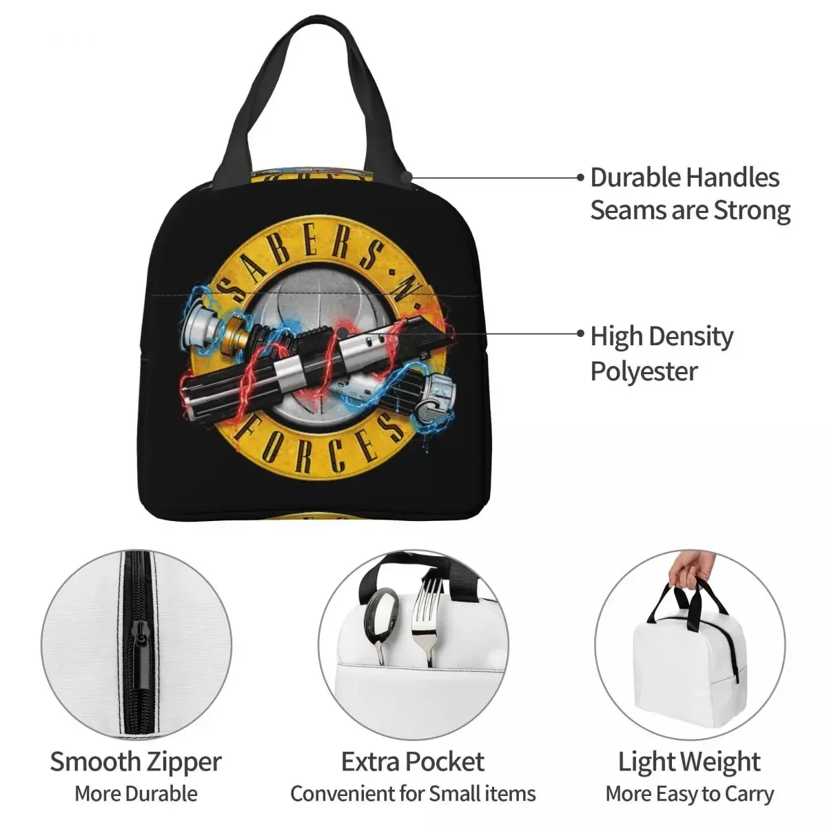 Guns N Roses Lightsaber Merch Bolsa de almuerzo portátil con aislamiento de lona Bolsa térmica para comida Picnic Fiambrera