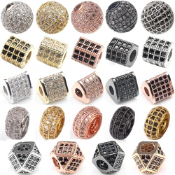 3 pièces Micro Pave perles de zircone rondes géométriques métal perles de Zircon cubique pour bricolage Bracelet collier conception bijoux artisanat fabrication