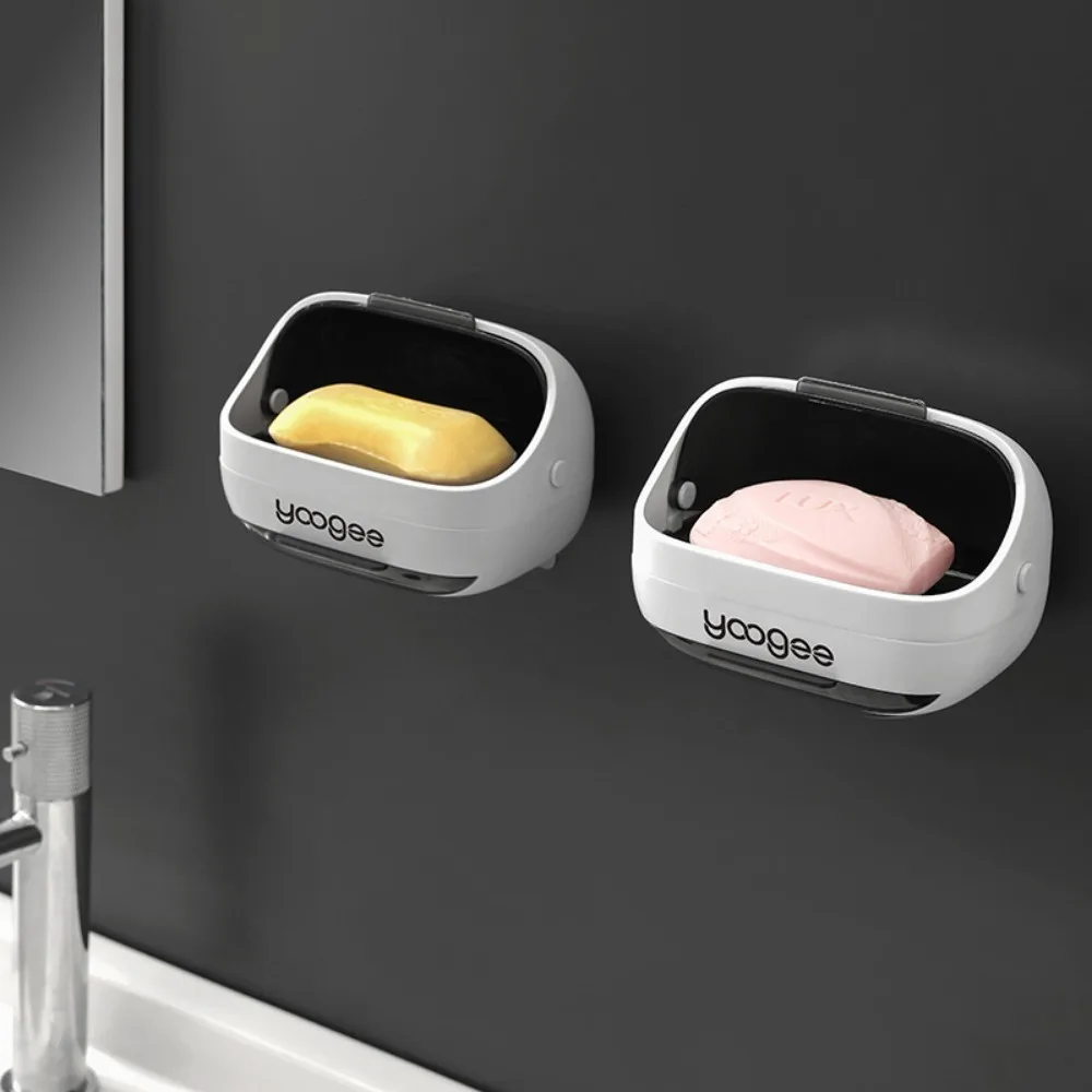 Eco Friendly Wall Mounted Soap Box Self Adhesive With Lid Soap Dishes Box Plastic Soap Dish Tray Bathroom
