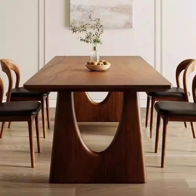 

North American black walnut dining table desk household modern simple solid wood medium ancient style U foot office negotiation