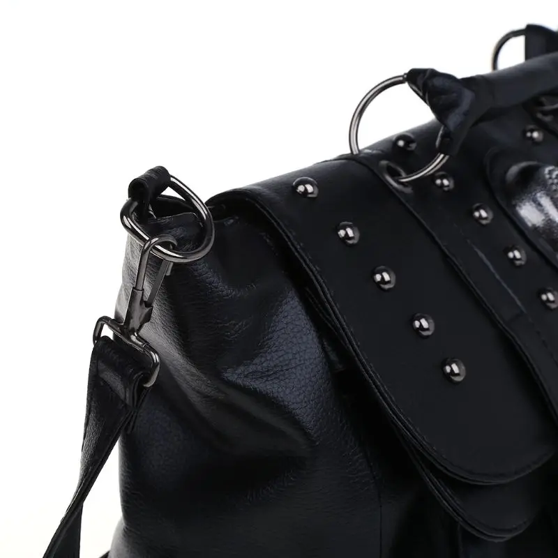 Popular Fashion Womens Personalise Punk Rivet Skull Shoulder Bag Handbag Black