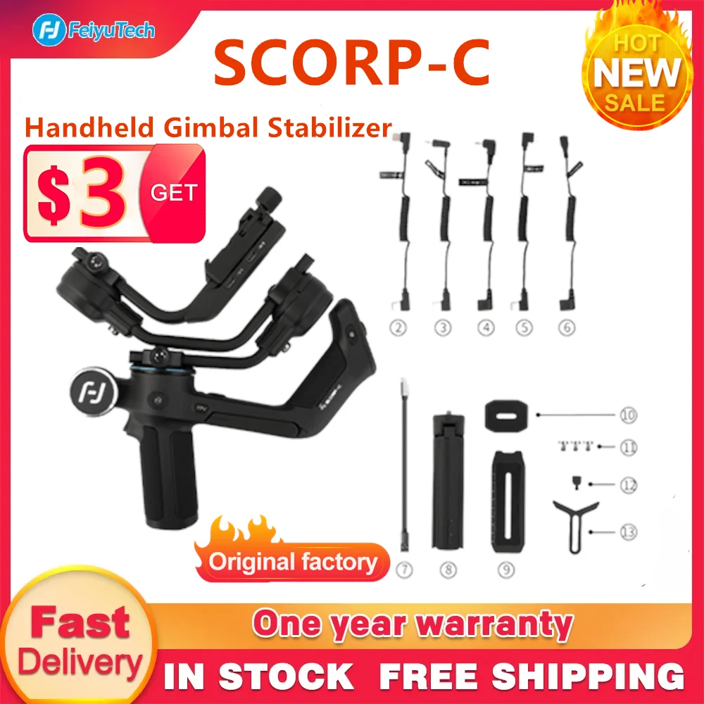 FeiyuTech SCORP-C Stabilizer 3-Axis Handheld Gimbal Stabilizer for DSLR Mirrorless Camera Sony a7c Canon Lumix Nikon Fuji Camera