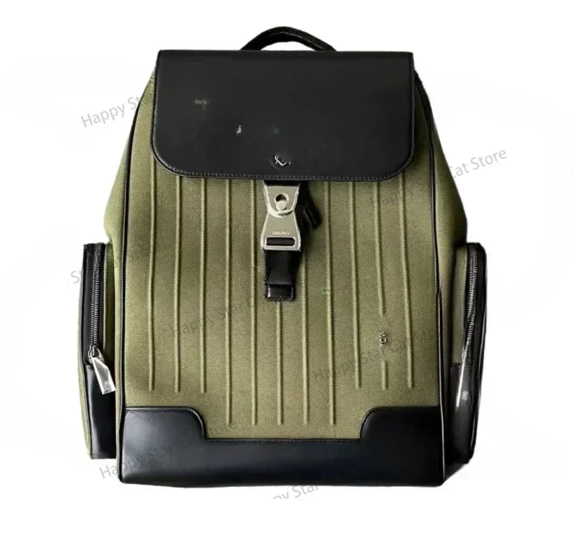 Standard Youth Casual Leather Canvas Computer Backpack Fashion Business Backpack Black Large Green Schoolbag