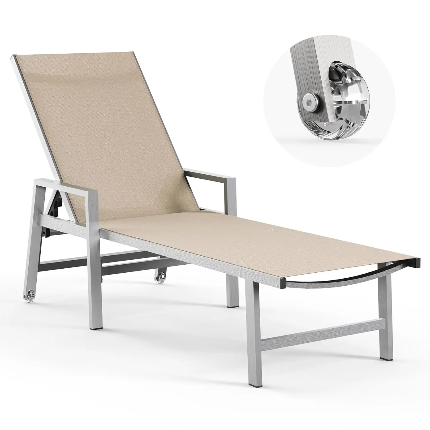 

Patio Chaise Lounge Chair Outdoor with Wheels&Armrests, Aluminum Pool Lounge Chairs 5-Position Adjustable Recliner,, Customized